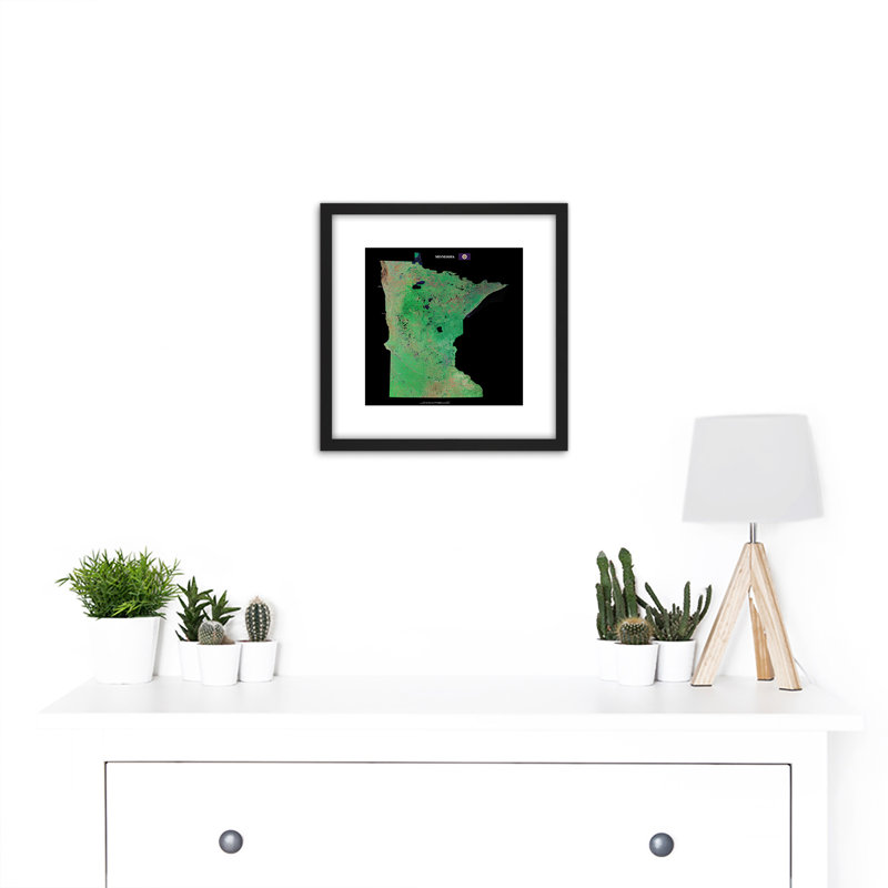 Map County Satellite USA State Flag Minnesota Replica 1 Piece Single Picture Frame Wall Art
