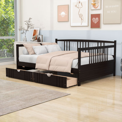 Full Size Wood Daybed with Dual Drawers and Slats