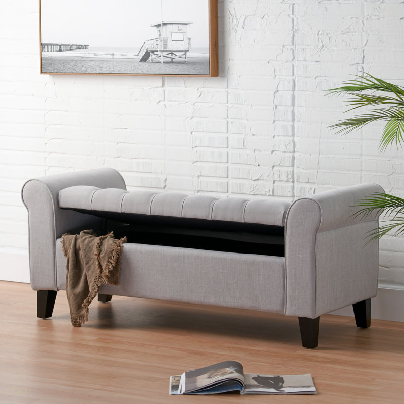 Banc de rangement à bras Hayes, Gris clair