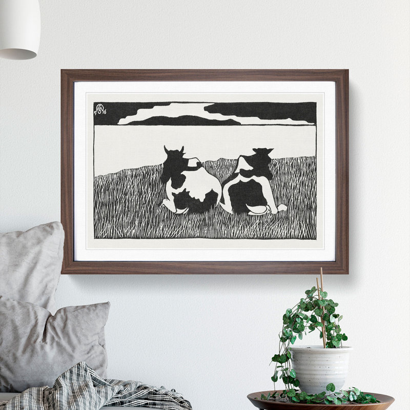 Cows by Samuel De Mesquita - Picture Frame Graphic Art, Walnut Framed, 27cm H x 36cm W x 2cm D