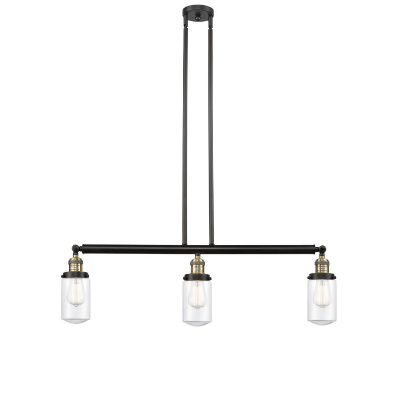 Luminaire suspendu linéaire à 3 lumières pour îlot de cuisine Lemoine, Laiton antique noir, Ampoule non incluse, Transparent