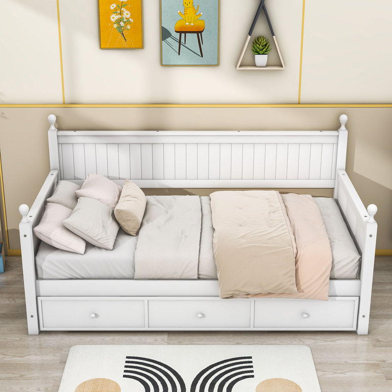 Twin Size 3 Drawers Wooden Daybed, White