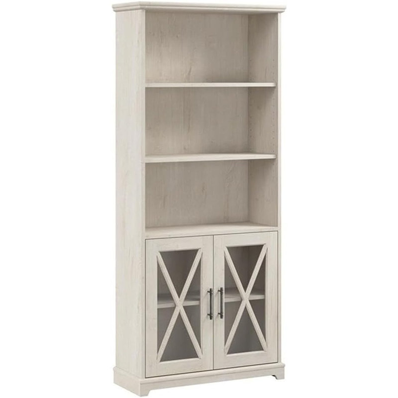 Lennox Tall 5-shelf Bookcase With Glass Doors – Linen White Oak