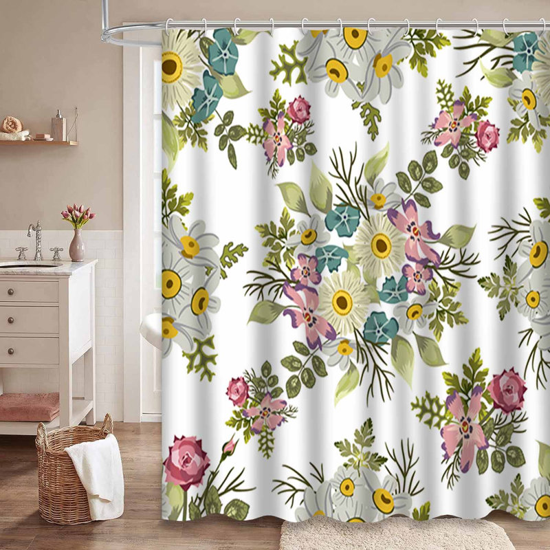Rideau de douche imperméable à motif floral avec 12 crochets, L 72 po x l 78 po