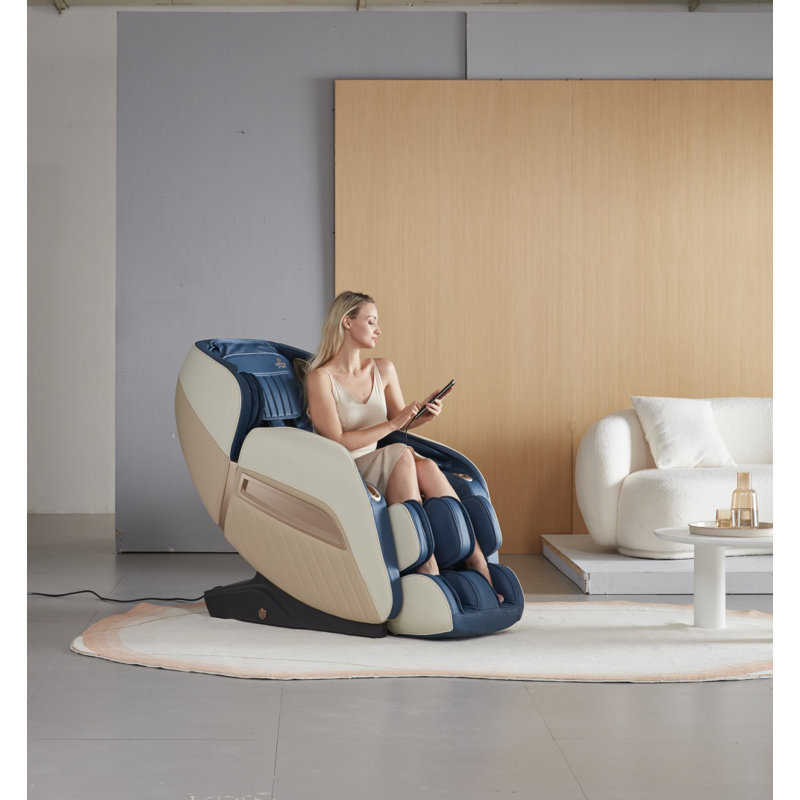 Fauteuil de massage chauffant inclinable en similicuir à largeur réglable et chauffant, Similicuir bleu