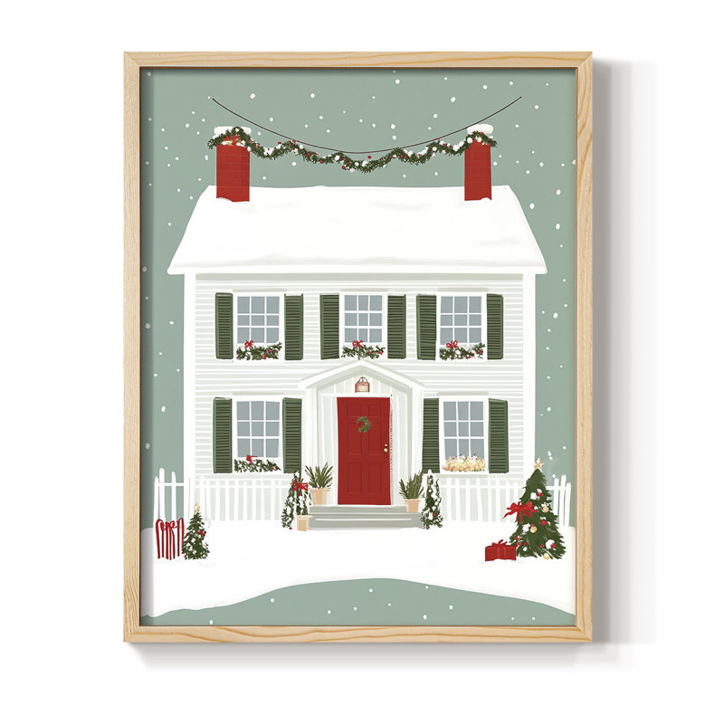 «Christmas Holiday», reproduction d'art encadrée XXV - bois massif, Naturel, 21" H x 17" W