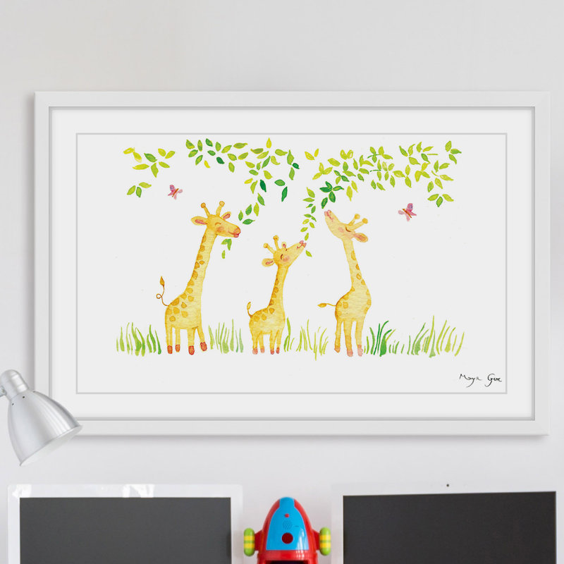 'Three Giraffes' by Maya Gur Framed Print, 20" H x 30" W x 1.5" D