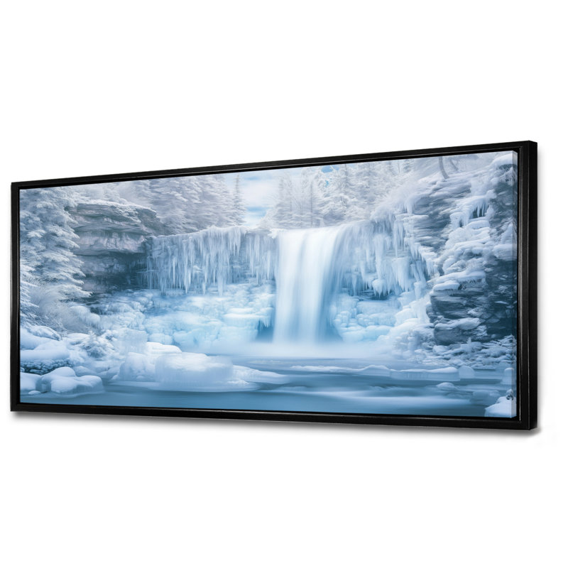 Art mural cascade, toile cascade de glacier, cascade glacier, Cadre flottant noir, H 28 po x l 60 po