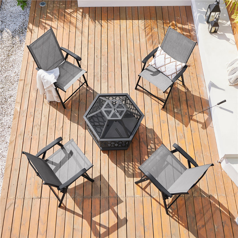 Foldable Outdoor Patio Dining Armchair, Grey, 4