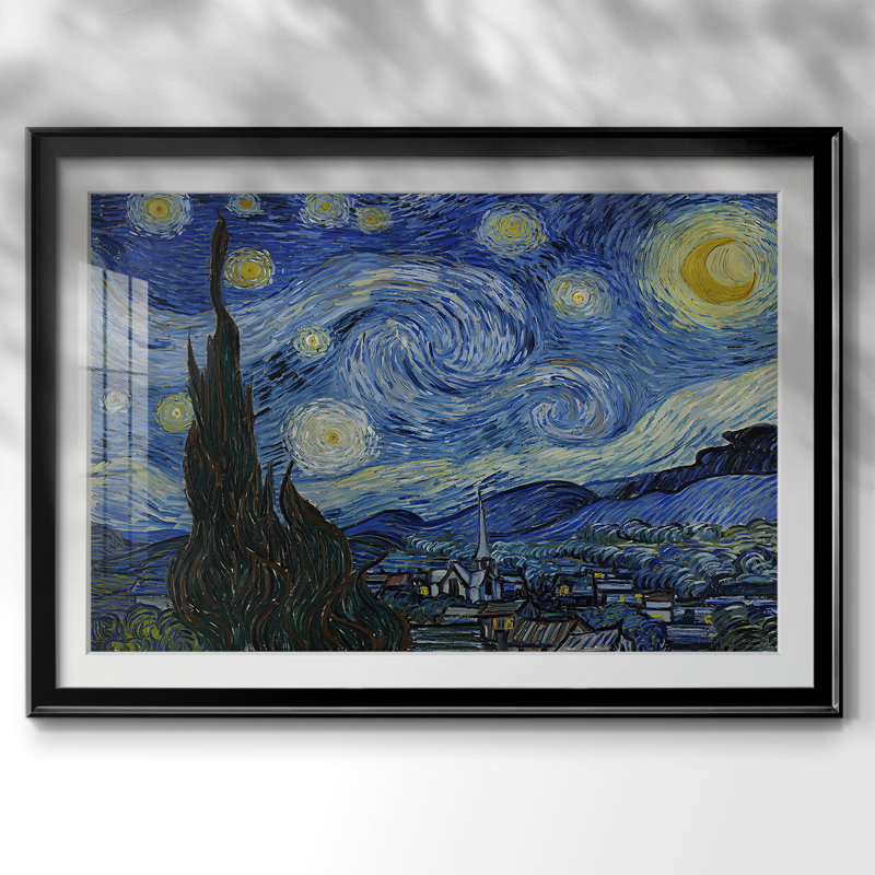 La nuit étoilée-Vincent van Gogh - reproduction d'art avec passe-partout et verre - 1889, 22,5 x 30,5, Impression encadrée