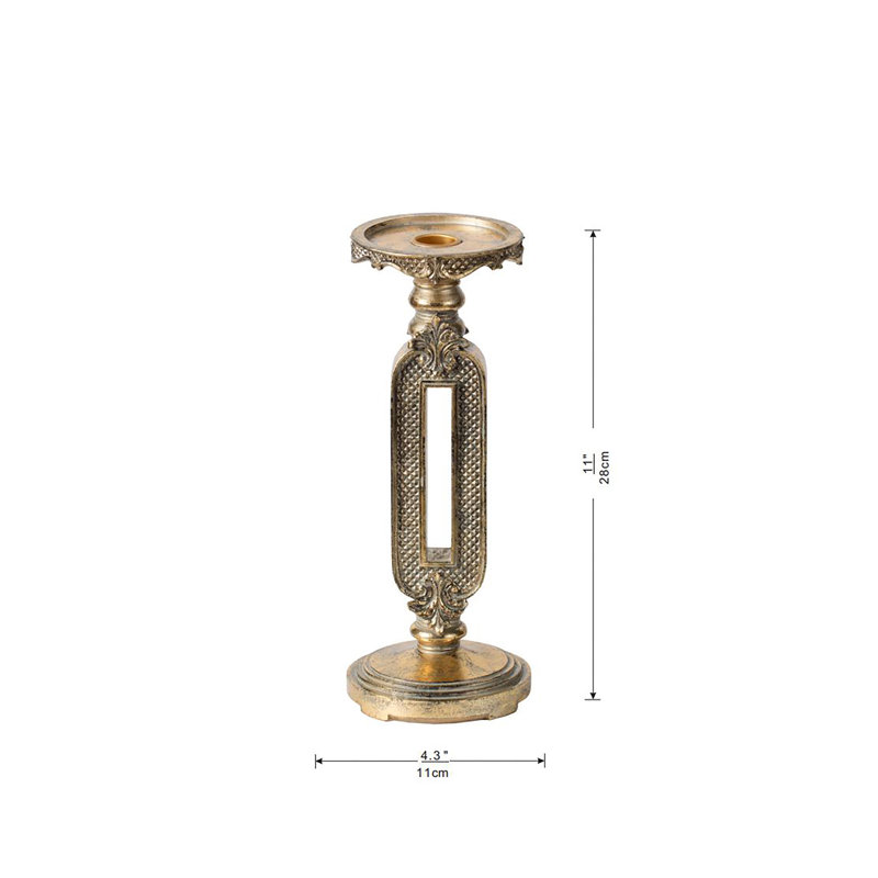 Porte-bougie rétro classique-doré antique Bettis, H 11 po x l 4 po x P 4 po