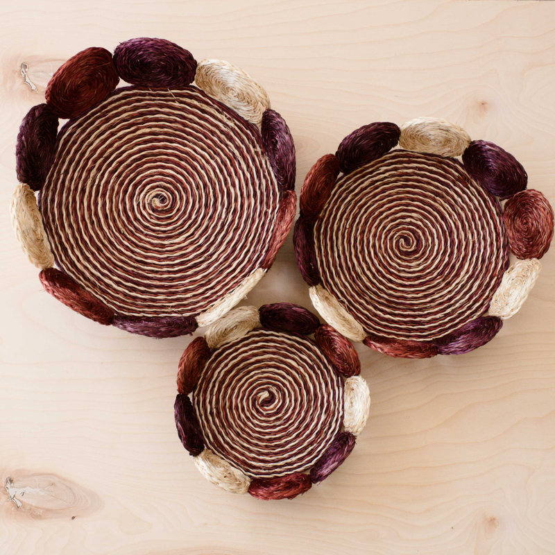 Abaca Fruit Basket Circles, set of 3, Red