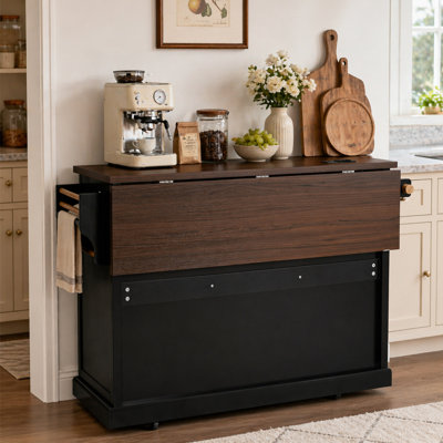 Kayoyr Kitchen Island with Drop Leaf and Charging Station Rolling Kitchen Cart
