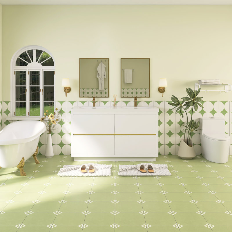 Ensemble de meuble-lavabo autoportant 59 po avec plateau en résine 59 po, Blanc, 59"