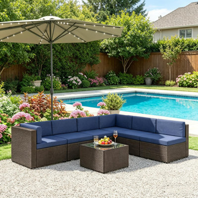 Ensemble de conversation moderne pour l'extérieur, ensemble de meubles modulaires en rotin, ensemble de meubles de plage 7 pièces