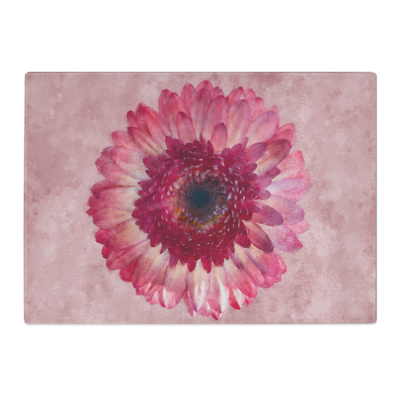 Tempered Glass Layers of a Pink Gerbera Chopping Board, 28.5 cm x 39 cm
