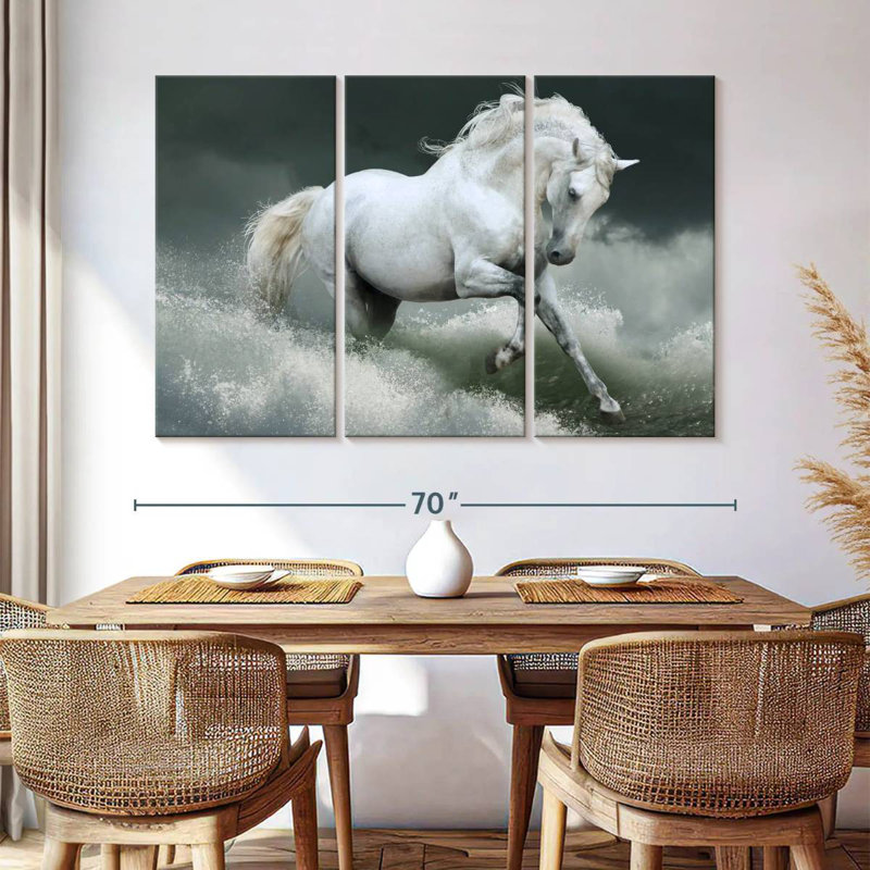 Cheval blanc bord de mer, H 42 po x l 65 po