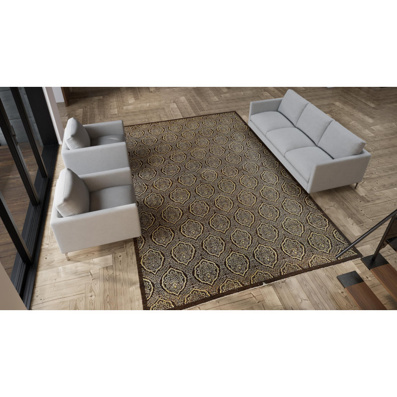 Brown Traditional Wool Rug - 9'10" x 13'9"