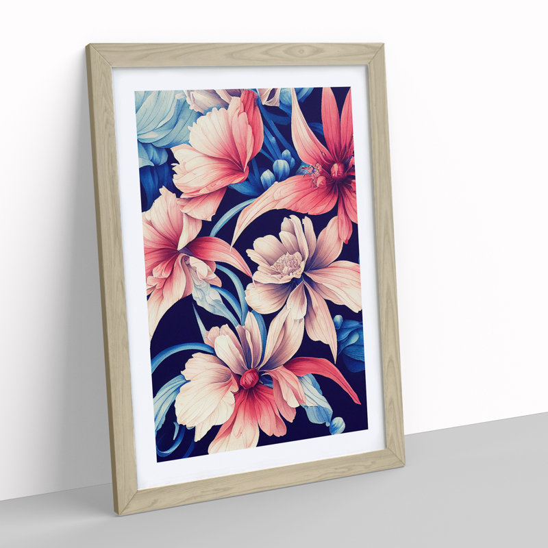 Beautiful Watercolour Flowers No.1 - Wall Art, 46cm H x 34cm W x 2cm D, Oak, White