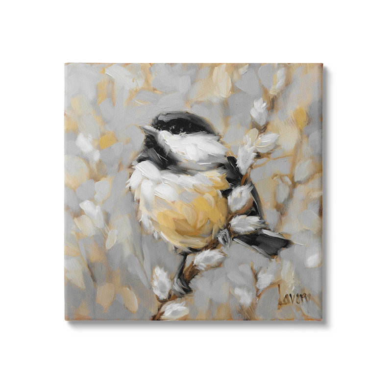 Oiseau perché, saule et faune, toile par Andrea Lavery, H 17 po x l 17 po x P 1,5 po