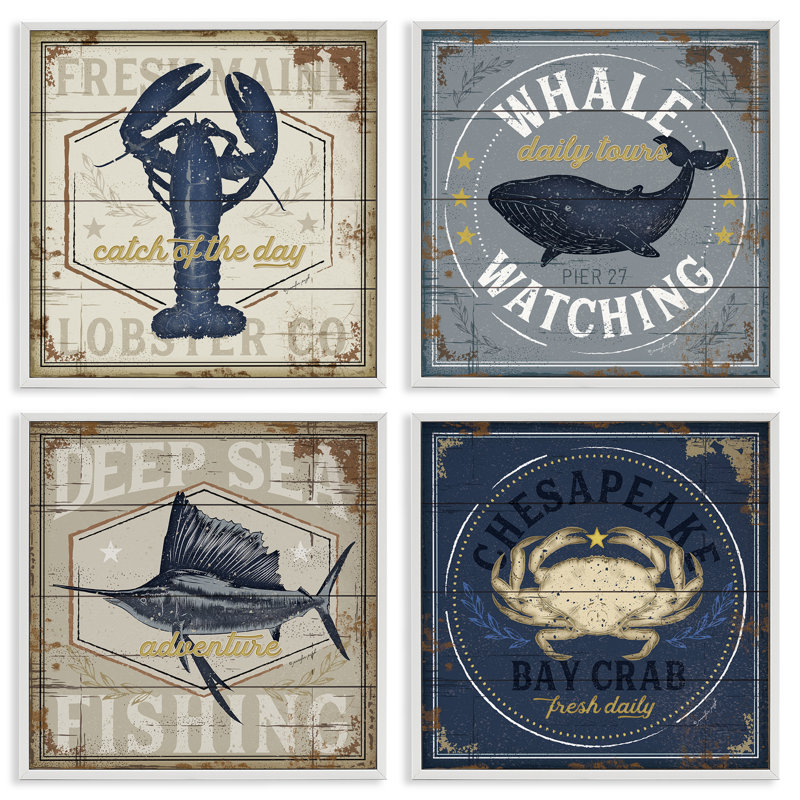 Chesapeake Bay Nautical Motifs, H 12 po x l 48 po, Estampe numérique encadrée blanc bord de mer