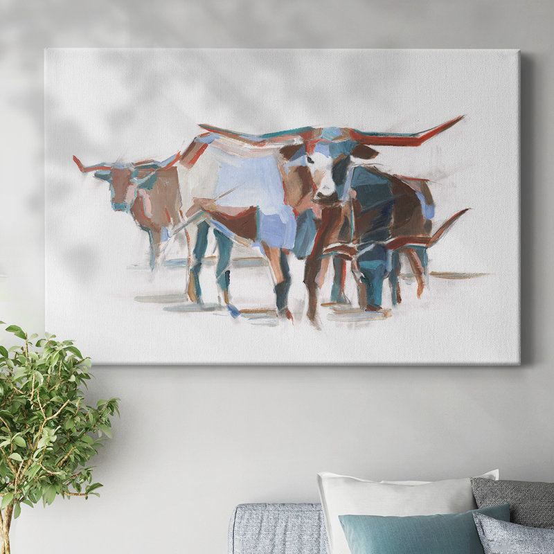 Toile tendue Modern Longhorns II-Gallery, H 12 po x l 18 po