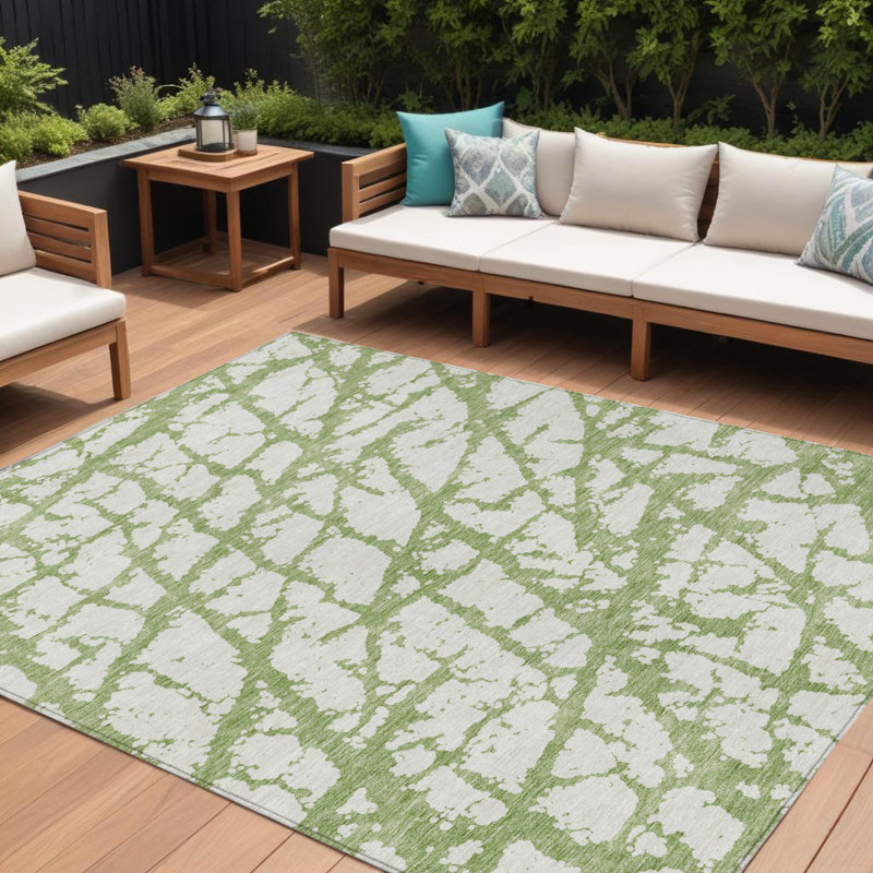 Tapis intérieur lavable abstrait vert 8 pi x 10 pi