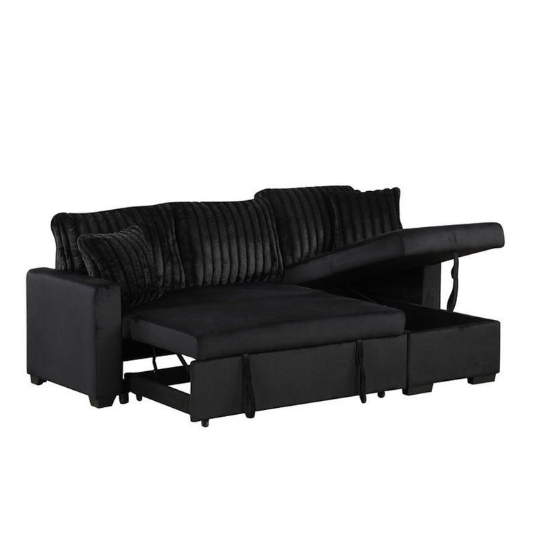Méridienne de rangement escamotable Nori, Tissu noir