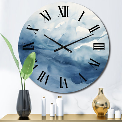 Horloge murale en métal - Nuage d'aquarelle dansant bleu et blanc