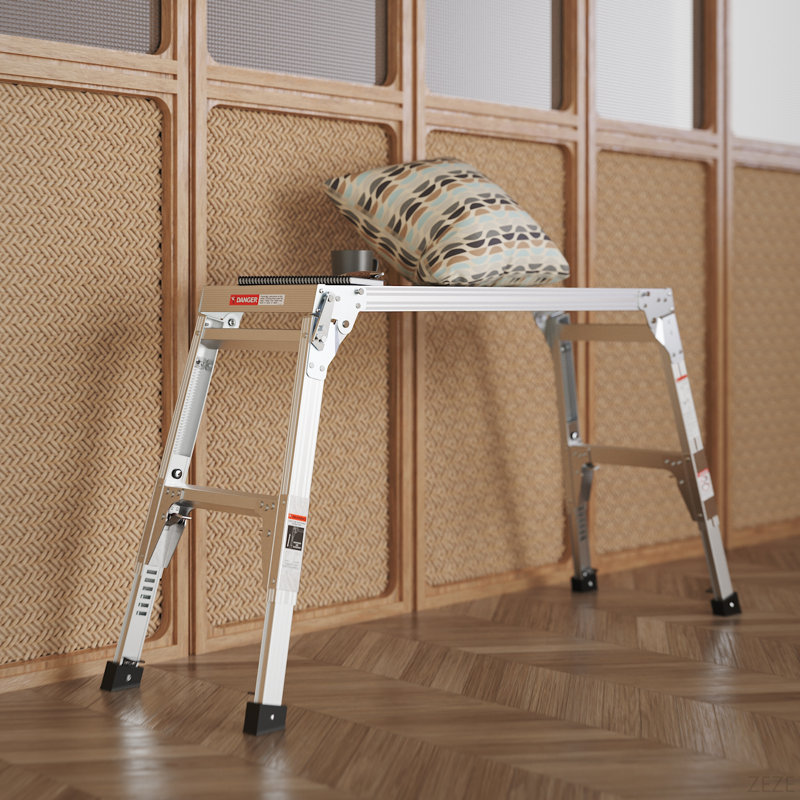 Plateforme de travail en aluminium Banc de travail pliant pour grand escabeau 40 po de largeur, pieds télescopiques de 22 po à 27,5 po de hauteur