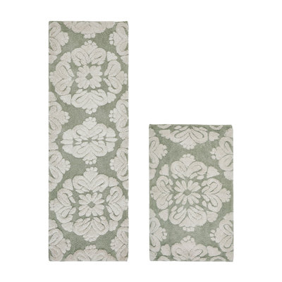 Ensemble de tapis pour salle de bain 100% coton 1885 g / m² Chemash Premium, certifié OEKO-TEX®, envers en latex antidérapant, tapis de bain touffetés moelleux pour la douche, la baignoire, le meuble-lavabo et le lavabo double, super absorbant, lavable à la machine, sauge