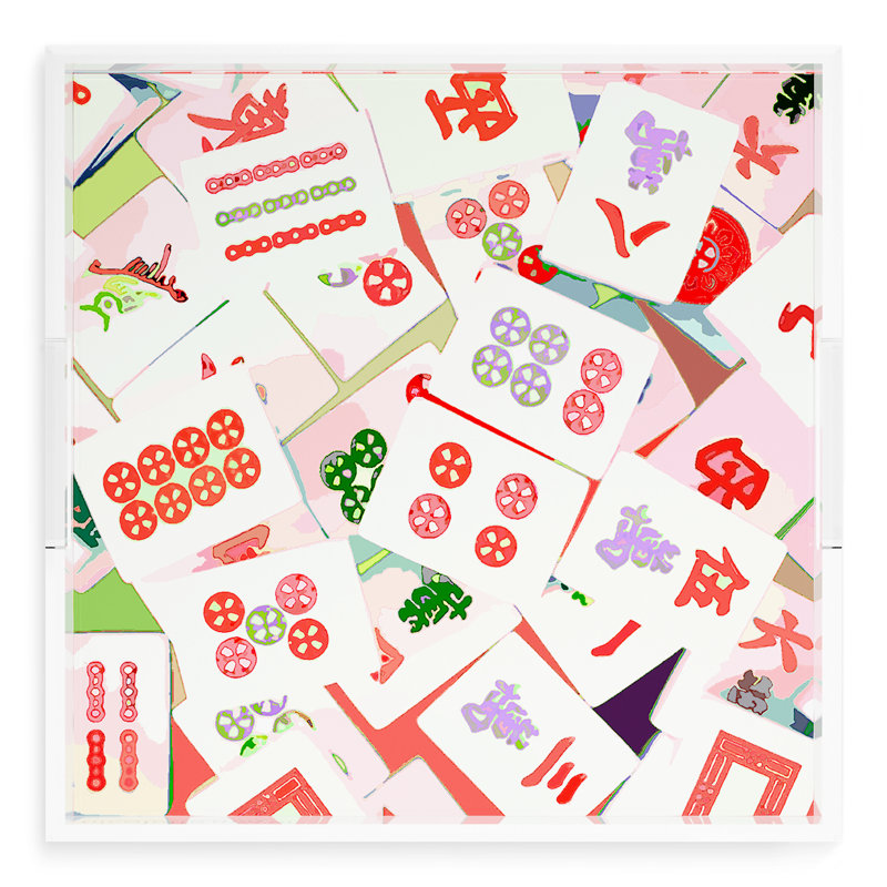 Mahjong Abstract Decorative Tray, 18"W x 18"D x 2"H, Petal, Square
