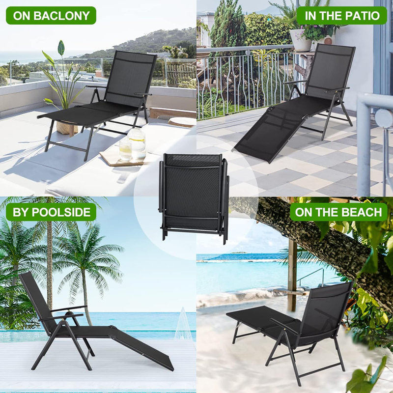 Chaise longue inclinable 54,7 po Hildale, Noir