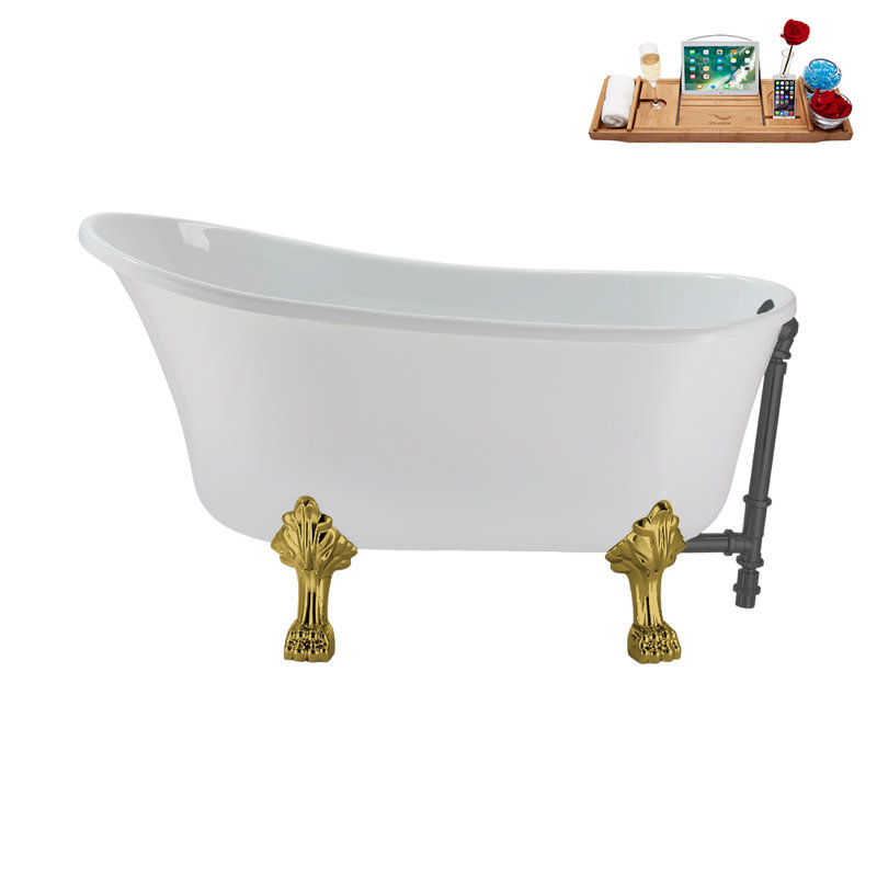 51.2'' x 25.6'' Soaking Acrylic Bathtub, Polished Gold, Brushed Gun Metal
