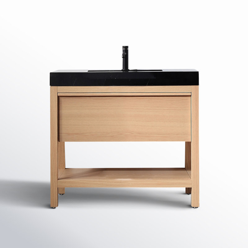 Meuble-lavabo double 36 po avec plateau en quartz Ariane, Chêne blanchi