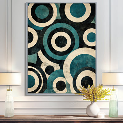 «Black Circles in Motion II - Op Art», toile décorative encadrée