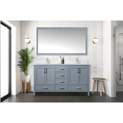 60 po L x P 22 po. Meuble-lavabo gris foncé avec comptoir en quartz blanc, fonction de fermeture en douceur et espace de rangement double, design, robinet inclus, tiroirs de rangement