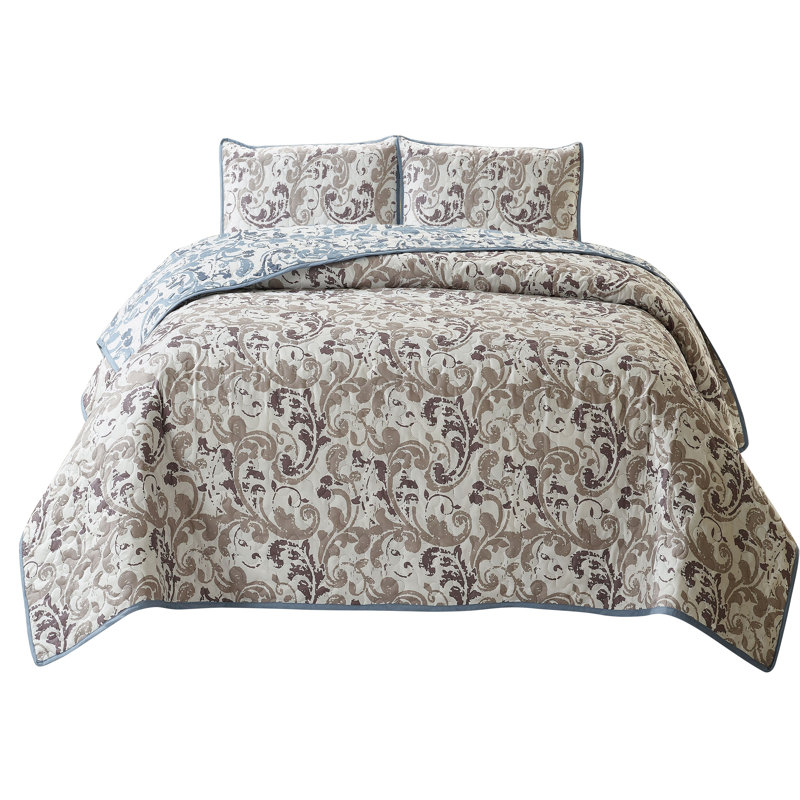 Solway Polyester Damask Quilt, King Quilt + 2 Shams