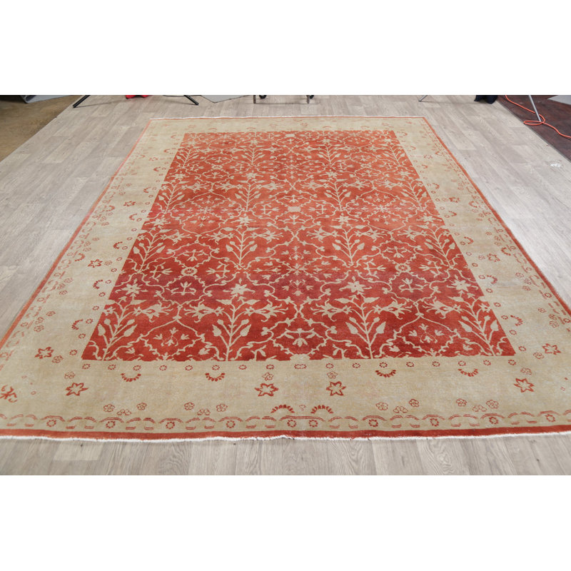 Tapis unique en laine noué à la main orange / beige 7 pi 9 po x 10 pi 2 po Oushak
