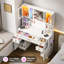 Maquillage avec 16 lumières RVB, grand bureau de meuble-lavabo avec miroir à écran tactile et prise de courant, 4 armoires et 5 tiroirs pour la chambre à coucher-731855443