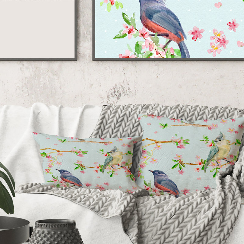 Motif de fleurs et d'oiseaux avec housse de coussin rectangulaire et insert