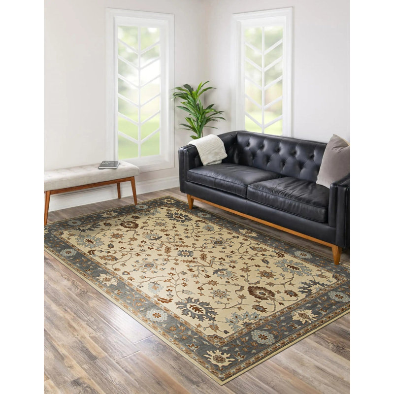 Tapis ivoire en laine noué à la main Opulent Wynton