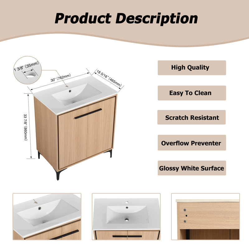 Lauritzen 30'' Single Bathroom Vanity with Ceramic Top