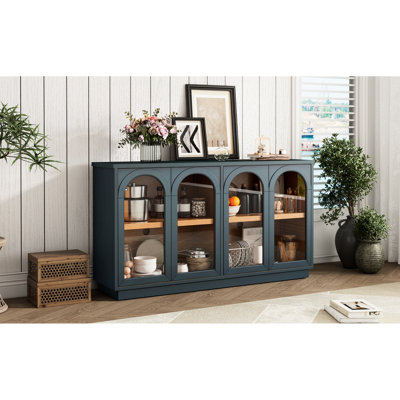 Navy 4-Door Buffet. Spacious Storage For Dining Room. Adjustable Shelves, Construction, Wire Hole Buffet Cabinet - Navy. With Shelves Living Area. Elegant Design, Build. Cable