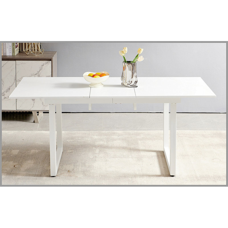 Table de salle à manger carrée extensible avec pieds en métal, conception moderne peu encombrante pour le salon et la cuisine