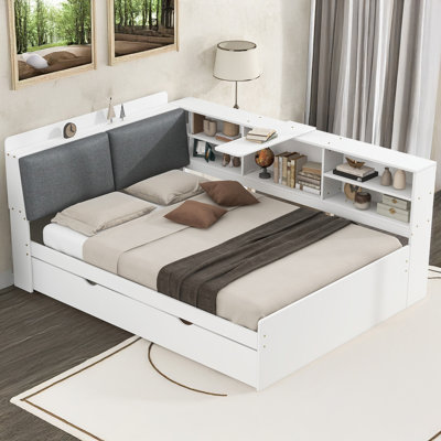 Lit plateforme en bois avec lit gigogne