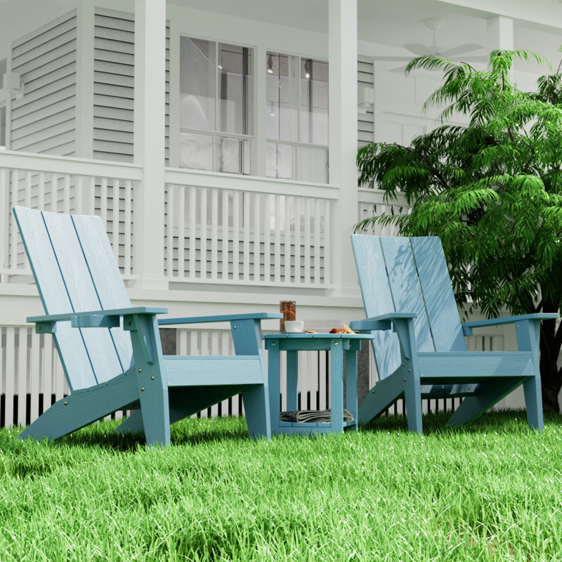 Caddo Outdoor Adirondack Chair With Table, Blue