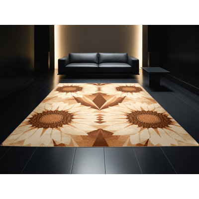 Tapis lavable à la machine à motif géométrique campagnard de couleur campagne / beige Ortencia