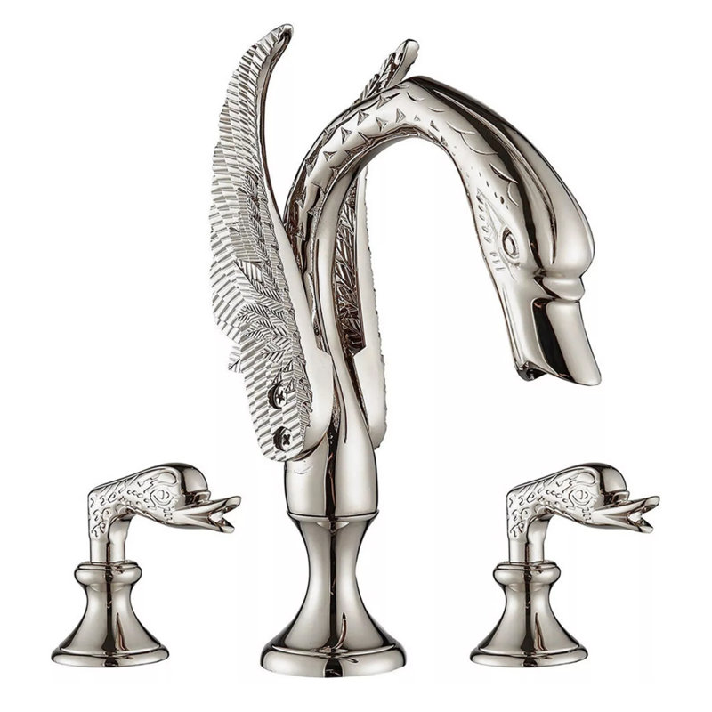 Robinet mitigeur de lavabo à double poignée avec bec Swan, ensemble de robinetterie de salle de bain Mosson en nickel brossé, 3 pièces