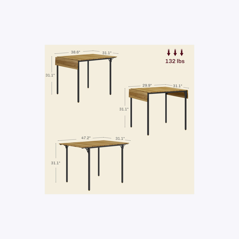 HOMCOM Industrial Folding Dining Table for 2 to 4, Space Saving Drop Leaf Kitchen Table for Small Spaces, Walnut, Walnut
